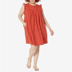 Madewell Plus Eyelet Ruffle Sleeve Pintuck Mini Dress Fresh Chili Red Layered 2X